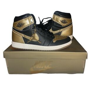 Air Jordan 1 Retro High Top Basketball Sneaker Black and Metallic Gold